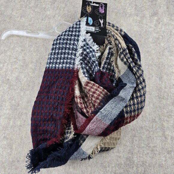 Nicole Infinity Scarf Multicolor Houndstooth Woven Fringe Lightweight - Picture 3 of 4